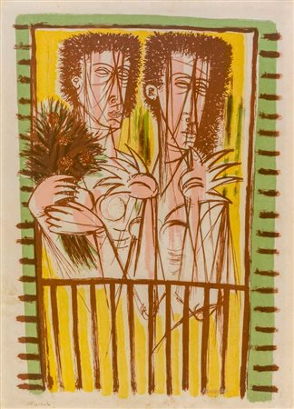 GIUSEPPE MIGNECO (1908 - 1997) Donne al balcone 1960 Litografia, es. p.a.,...