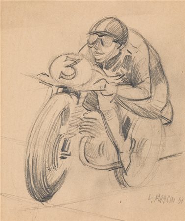 VIRGILIO MARCHI (1895-1960)Motociclista, 1937Matita su cartacm 24x22Firma e...