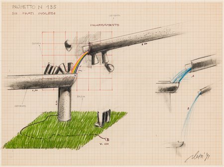 FABRIZIO PLESSI (1940)Progetto N.135 sui prati inglesi, 1971Tecnica mista su...