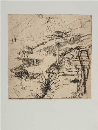 Walter Piacesi (Ascoli Piceno, 1929), “Paesaggio”. Incisione su carta,...