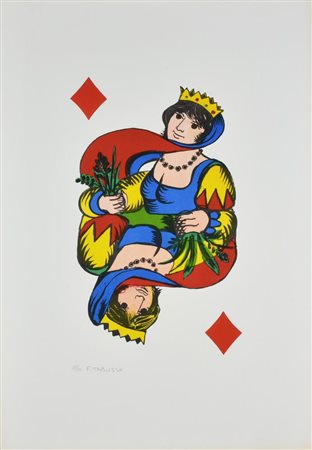 Francesco Tabusso IL GIOCO DELLE CARTE: DAMA DI QUADRI litografia su carta,...