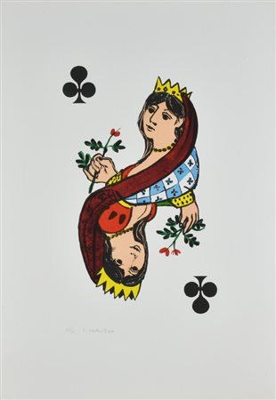 Francesco Tabusso IL GIOCO DELLE CARTE: DONNA DI FIORI litografia su carta,...