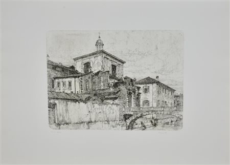 Paolo Mezzanotte CHIESA DELL'OSPEDALE MAGGIORE acquaforte su carta, cm 50x70...