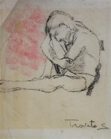 Sebastiano Trovato Figura carboncino su carta, cm 49,5x37 sul fronte: firma