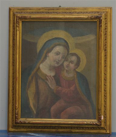 Ignoto "Madonna con Bambino" olio su tela (cm 47x37) In cornice (difetti e...