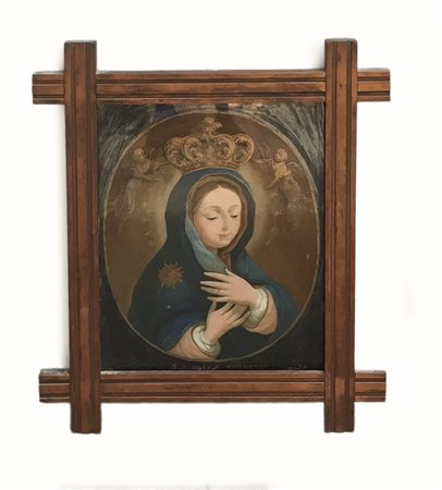 Ignoto del secolo XIX, "S.M. Della Modestia" verre peint (cm 40x32) in...