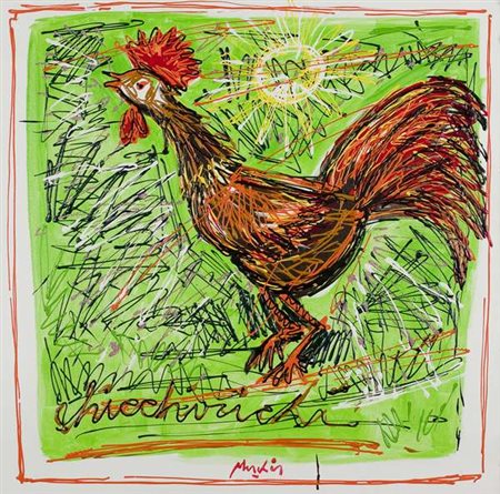 Renzo Meschis Gallo – 2008 Tecnica mista su tela cm. 80x80 Firma in basso al...