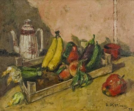 Fred Pittino Ortaggi e frutta – 1977 olio su tela cm. 50x60 Firma in basso a dx