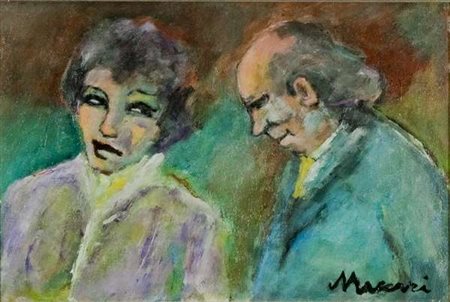 Mino Maccari Il corteggiamento – 1975 olio su tavola cm. 20x29 Firma in basso...