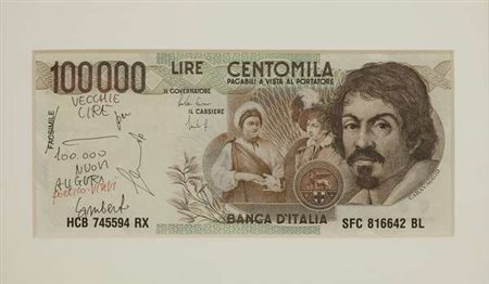 Lamberto Pignotti 100.000 lire – 1998 inchiostro su fac-simile di banconota...