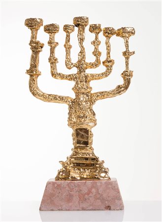 Salvador Dalí (Figueres 1904 - 1989), “Menorah”. Scultura in bronzo dorato,...