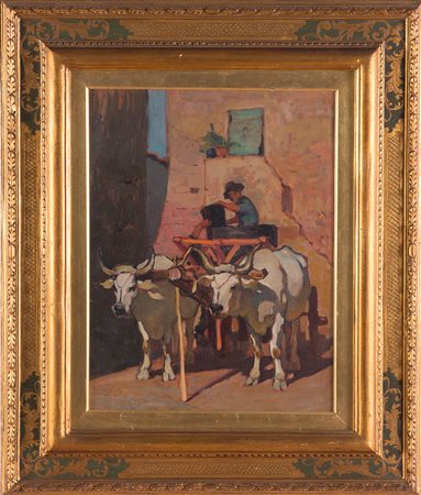 Cafiero Filippelli (Livorno 1889 - 1973), “Buoi al carro”, 1929. Olio su...