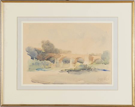 Maceo Casadei (Forlì 1899 - 1992), “Il Ponte”, 1972. Acquerello su carta,...