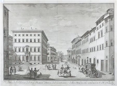 "Veduta del Palazzo del March, Strozzi.." cm. 60x80 - acquaforte G. Zocchi,...