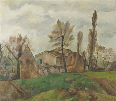 Luigi Bazzali 1908-1968 "Paese con casa" cm. 63x70 - olio su tela Firmato b....