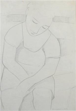 FELICE CASORATI, Figura, Matita su carta Anno 1959 Dim. 48x32 Al verso...