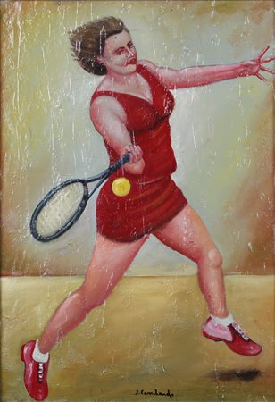 SALVO LOMBARDO, Tennista, Olio su tela Dim. 50x35 Opera Archiviata al...