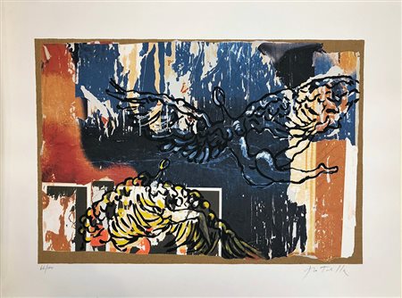 MIMMO ROTELLA, L'angelo cattivo, Serigrafia polimaterica su carta Moulin du...