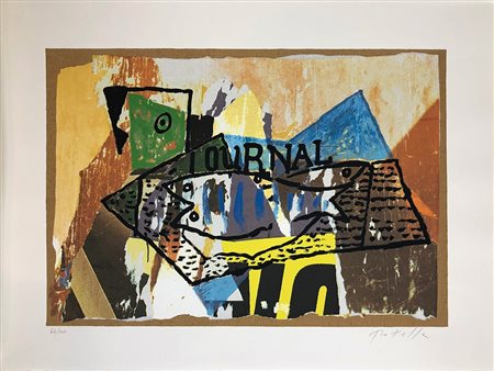 MIMMO ROTELLA, Il giornale di Picasso, Serigrafia polimaterica su carta...