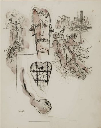 George Grosz Senza titolo – 1953 china acquerellata su 3 cartoncini sagomati...