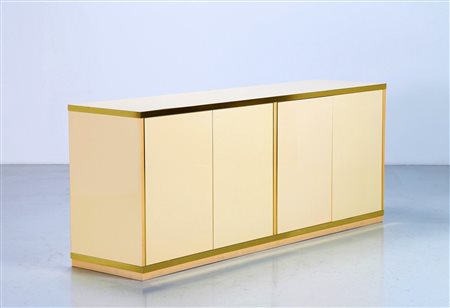 SABOT MARIO Credenza in legno laccato e ottone, anni 70 . -. Cm 197,00 x...