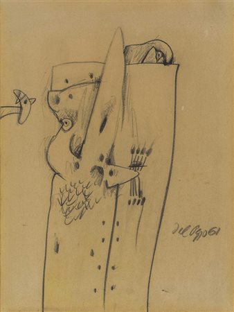 LUCIO DEL PEZZO (1933) Senza titolo 1961 Disegno a carboncino su carta...