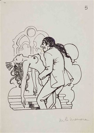 MILO MANARA (1945) Fiabe. Illustrazione Matita e china su carta 29,5 x 21 cm...