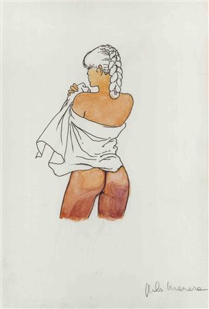 MILO MANARA (1945) Donna di schiena Tencnica mista su carta 30 x 20 cm...