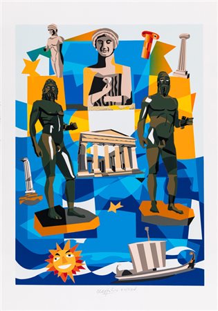 UGO NESPOLO (1941)Senza TitoloSerigrafia polimaterica e collagecm 100x70Firma...