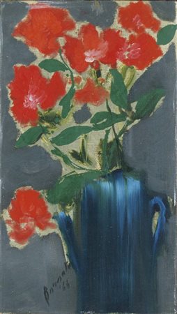 BORSATO RENATO Venezia 1927 Vaso di fiori 1964 olio su tela 35x20 cm firma e...