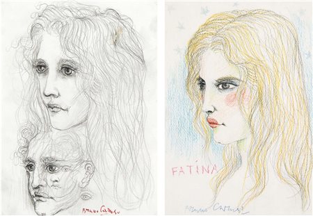 CARUSO BRUNO Palermo 1927 Ritratti di donna lotto di due disegni a matita e...