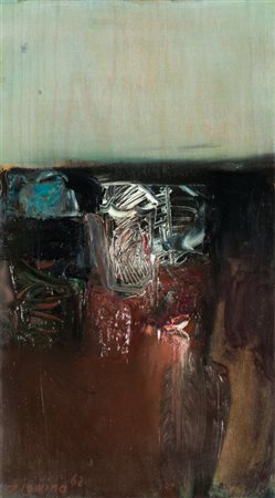 GIUSEPPE ZIGAINA (1924-2015)Senza Titolo, 1962Olio su tavolacm 36x19,5Firma e...