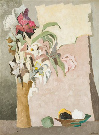 PIETRO MELECCHI (1902-1996)Fiori, 1955Olio su masonitecm 81x61Firma al...