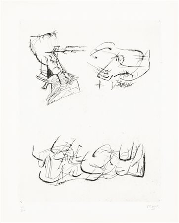 HENRY MOORE (1898-1986)Three motives, 1970AcquaforteLastra cm 30,5x24,1Foglio...