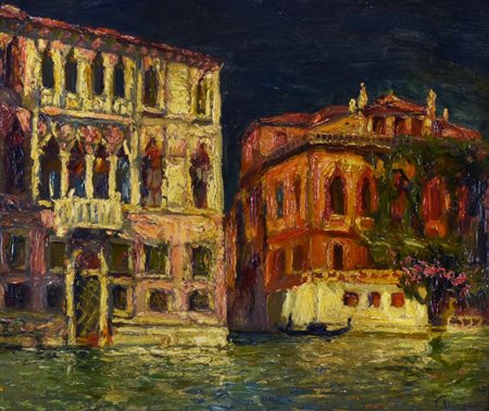 Francesco Mennyey VENEZIA. CANAL GRANDE olio su cartone, cm. 39,3x47 sul...