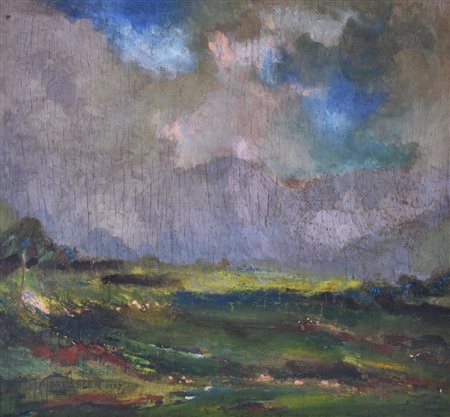 August Wilhelm Dressler LANDSCHAFT olio su tavola, cm 45,5x49,5 sul fronte:...