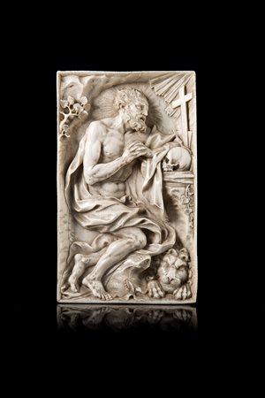 Arte nord-europea, secolo XVII "San Girolamo penitente" bassorilievo in...