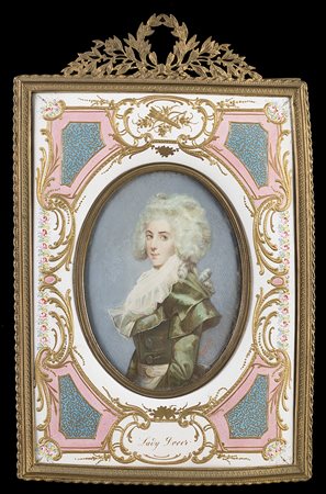 Scuola francese, secolo XIX " Lady Dover" miniatura ovale su avorio (cm 12x8)...