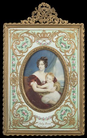 Scuola francese, secolo XIX " Lady Dover" miniatura ovale su avorio (cm 12x8)...