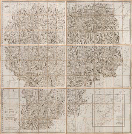 Sei carte geografiche pieghevoli inerenti i territori del Tirolo, ciascuna...