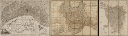 Tre carte geografiche pieghevoli ed intelate: "Carta geografica della Toscana...