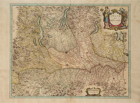 Joan Blaeu (Alkmaar 1596 - Amsterdam 1673)Incisione acquerellata raffigurante...