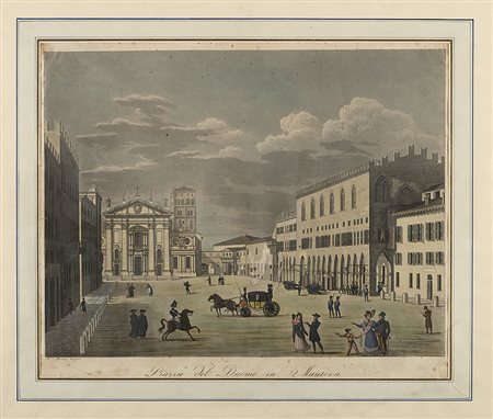 Filippo Luigi Montini (Secolo XIX 0)"Piazza del Duomo in Mantova" incisione...