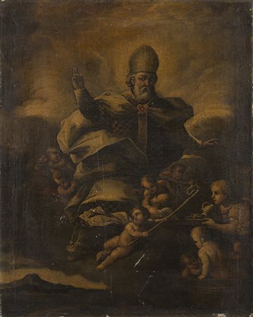 Scuola napoletana del secolo XVIIISan Nicola da BariOlio su tela cm 62,5x50In...