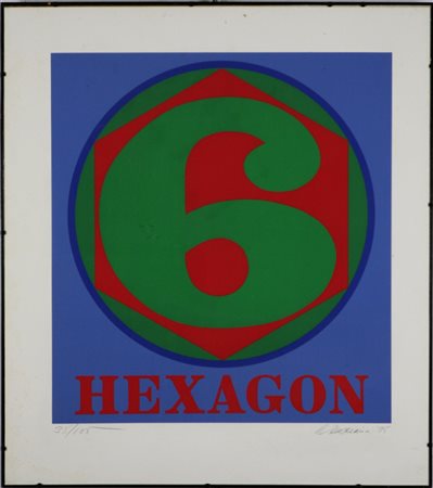 INDIANA ROBERT (n. 1928) Hexsagon. 1975 Litografia, cm 55,5x61. Cm carta:...