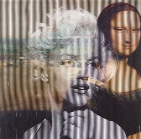 MALIPIERO (1934-) Osmosi (Marilyn Monroe e Monna Lisa) 2015collage su tavola...