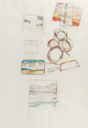 MARIO SCHIFANO (1934-1998) Porte bianchecollage e matita su carta cm...