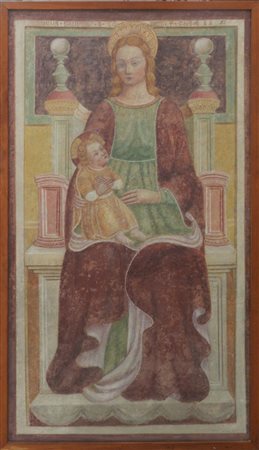 Ignoto del secolo XX "Madonna in trono con Bambino" strappo d'affresco (cm...