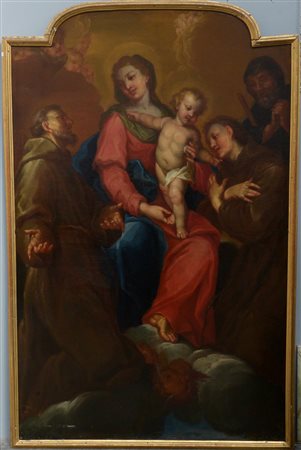 Scuola italiana del secolo XVIII "Vergine con Bambino e Santi" olio su tela...