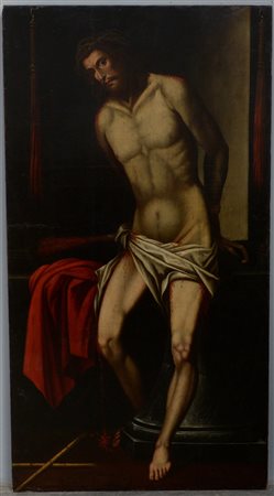 Scuola del secolo XVII "Cristo alla colonna" olio su tela (cm 191x103)...